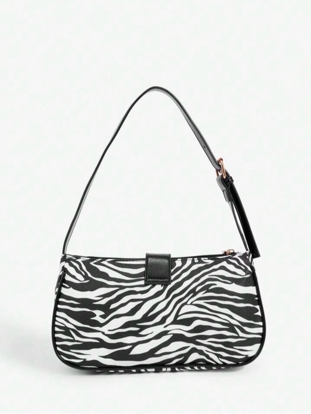 Black & White Zebra Print Shoulder Bag with Gold Accents - Picture 4 of 5